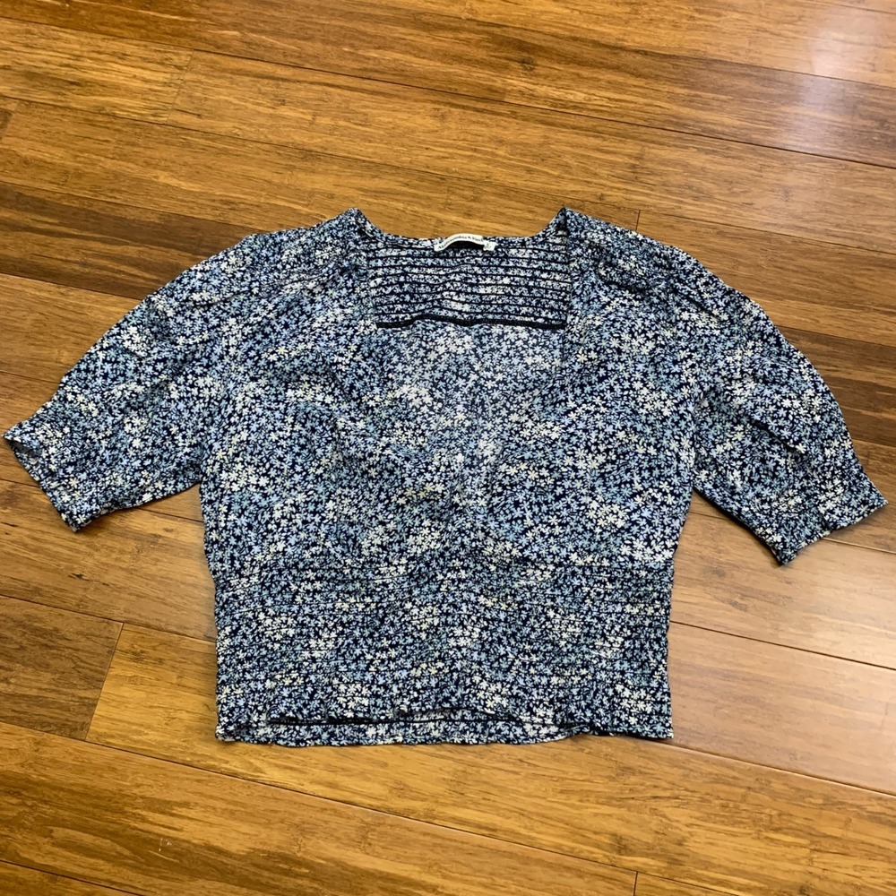 Abercrombie Fitch Womens Smocked V Neck Floral Puff Sleeve Crop Top Size Small
